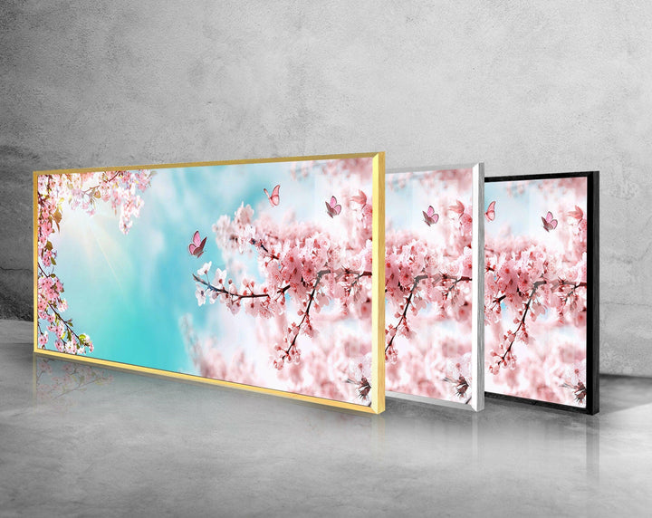 Spring Cherry Blossom Glass Wall Art, glass wall decor, glass wall art decor