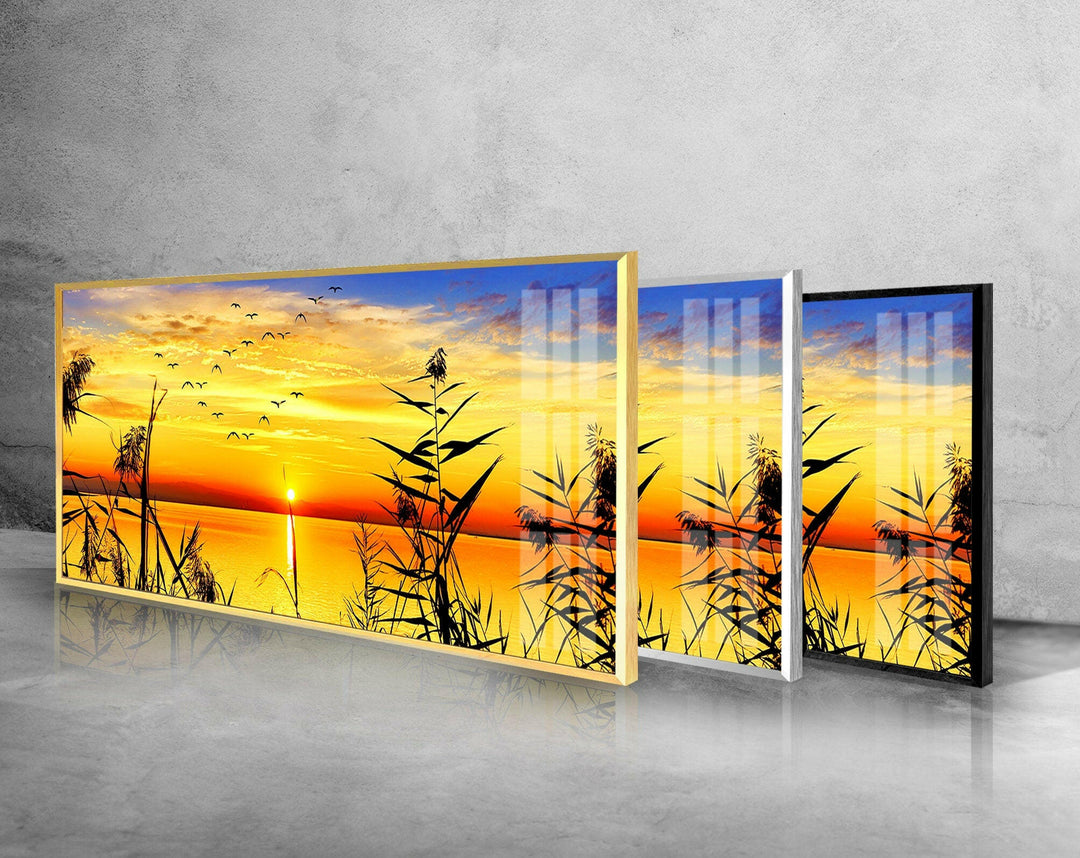 Sunrise On Calm Lake Glass Wall Art, glass photo prints, glass picture prints