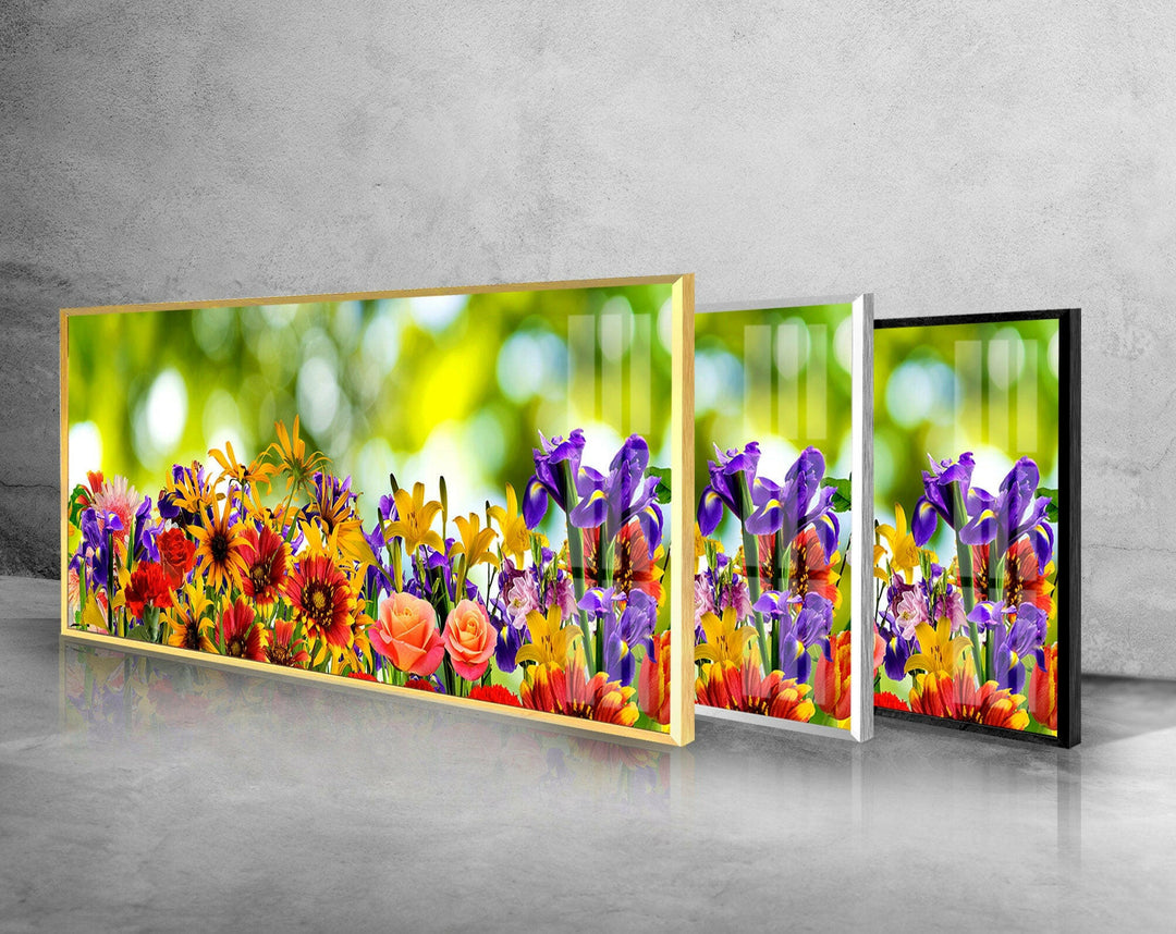 Colorful Flower Garden Glass Wall Art, photo print on glass, prints on glass wall art