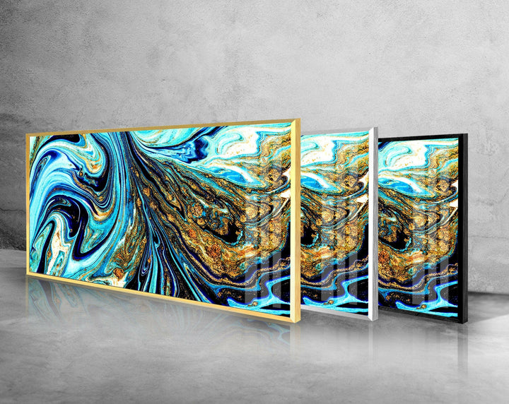 Blue&Gold Marbling Abstract Glass Wall Art, art glass wall art, glass wall art pictures