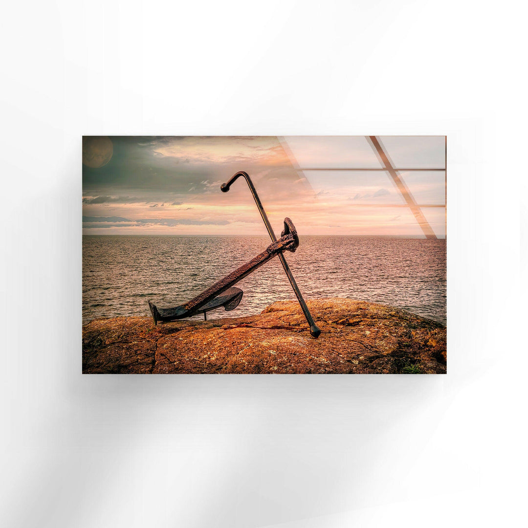 Sunset Anchor Glass Wall Art print picture on glass, Tempered Glass Wall Art