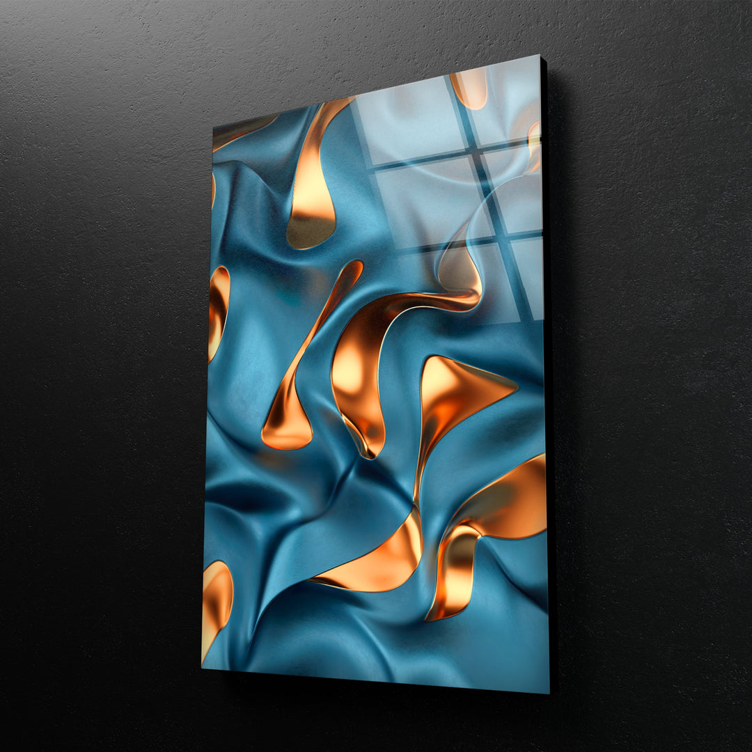 Bronze Blue Abstract Glass Wall Art for living room