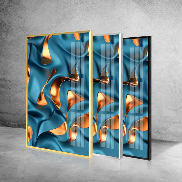 Bronze Blue Abstract Glass Wall Art