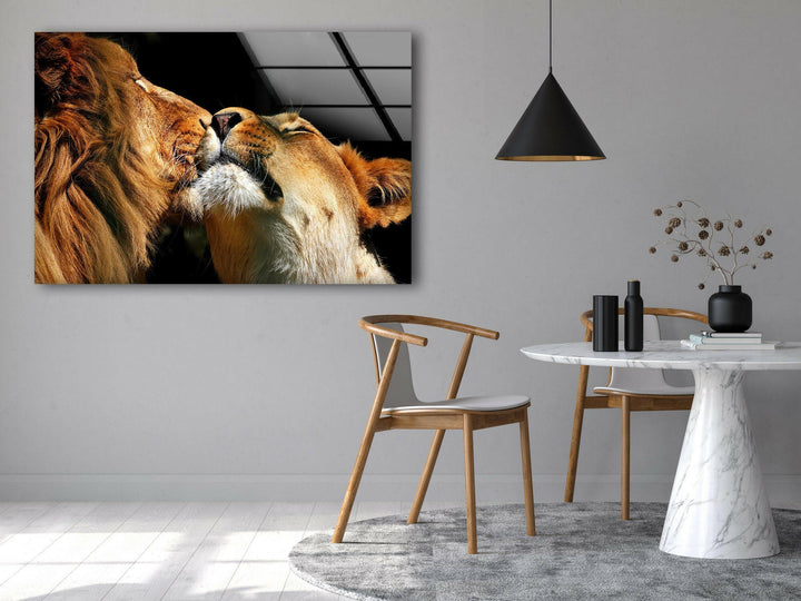 Couple Lions Glass Wall Art print on glass, glass printed photos