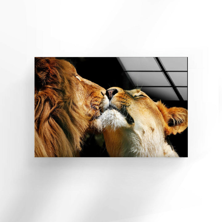 Couple Lions Glass Wall Art custom glass photo prints, large glass prints