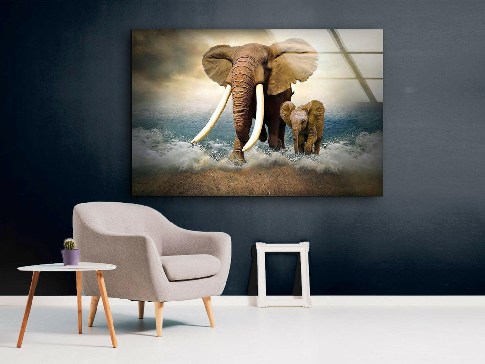 Ocean Elephants Glass Wall Art custom glass pictures, glass art prints