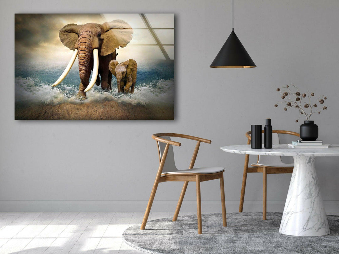 Ocean Elephants Glass Wall Art print picture on glass, Tempered Glass Wall Art