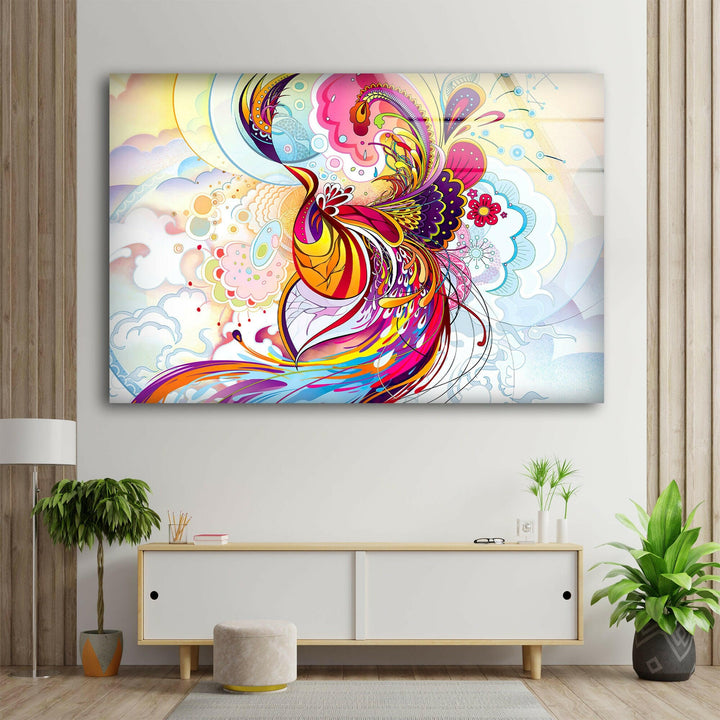 Abstract Pink Phoenix Glass Wall Art custom glass pictures, glass art prints
