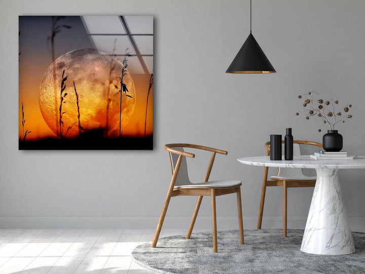 Rising Red Moon Glass Wall Art