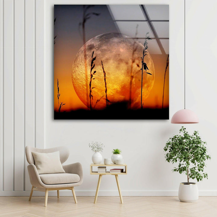 Rising Red Moon Glass Wall Art