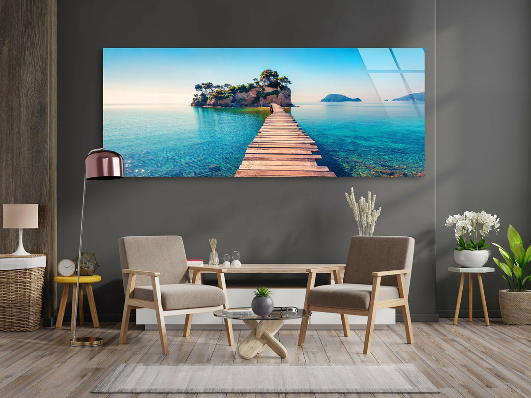 Sea Landscape With Pier Glass Wall Art print picture on glass, Tempered Glass Wall Art