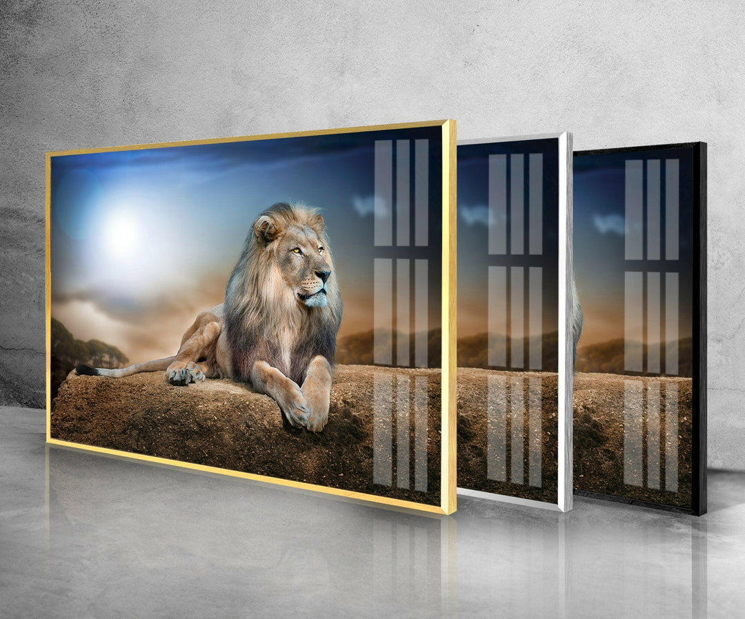 King Lion Laying Glass Wall Art glass art painting, glass art for the Wall