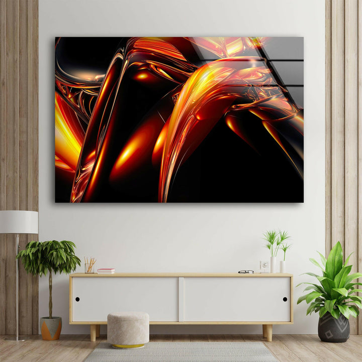 Orange & Black Fractal Abstract Glass Wall Art glass wall decor, glass wall art decor
