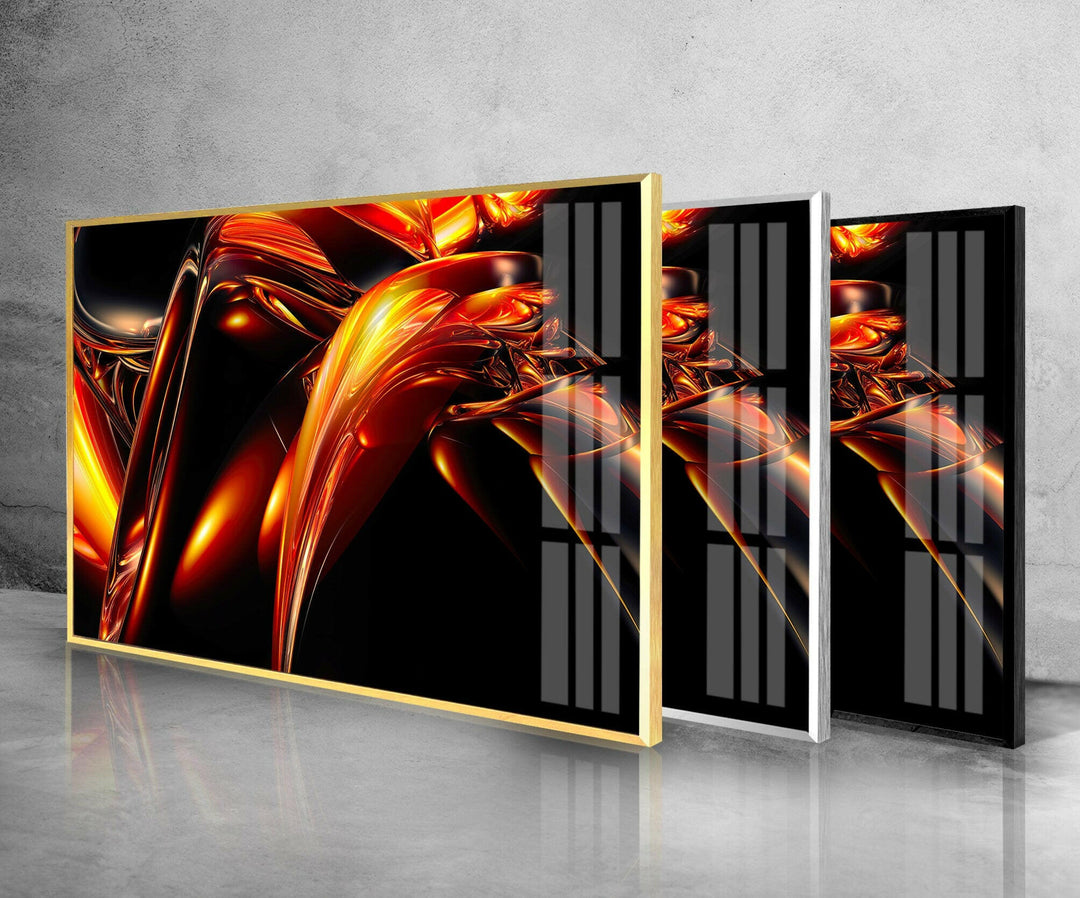 Orange & Black Fractal Abstract Glass Wall Art glass pictures for Wall, glass prints wall art
