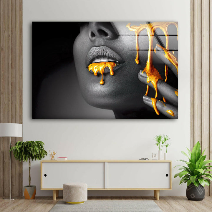 Black Woman Face Gold Liquid Glass Wall Art, custom glass pictures, glass art prints