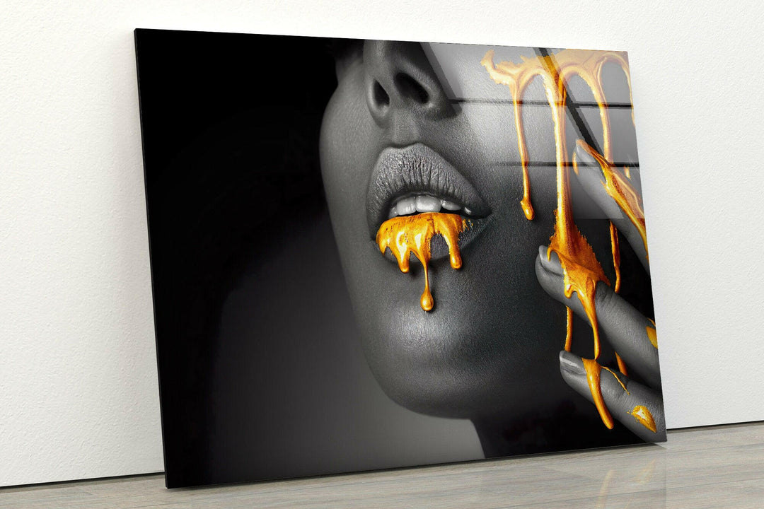 Black Woman Face Gold Liquid Glass Wall Art, photo print on glass, prints on glass wall art