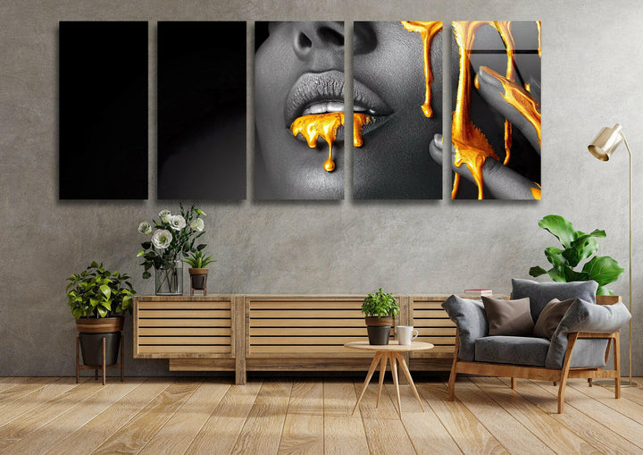 Black Woman Face Gold Liquid Glass Wall Art, large glass photo prints, glass wall photos