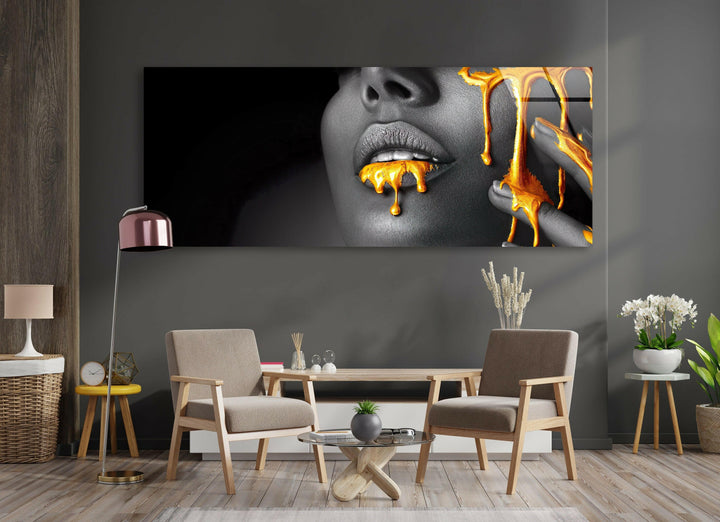 Black Woman Face Gold Liquid Glass Wall Art, glass pictures for Wall, glass prints wall art