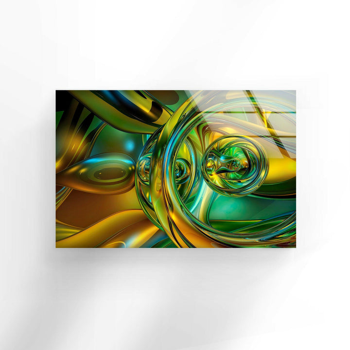 Shiny Gold And Green Abstraction Glass Wall Art