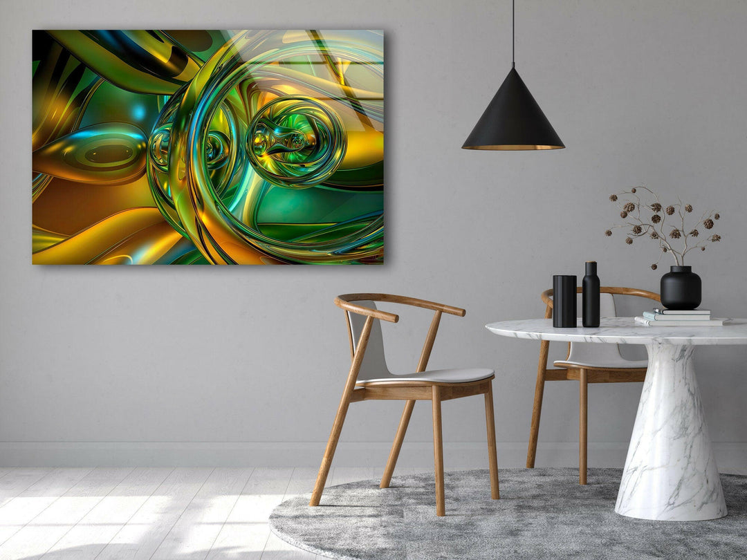 Shiny Gold And Green Abstraction Glass Wall Art