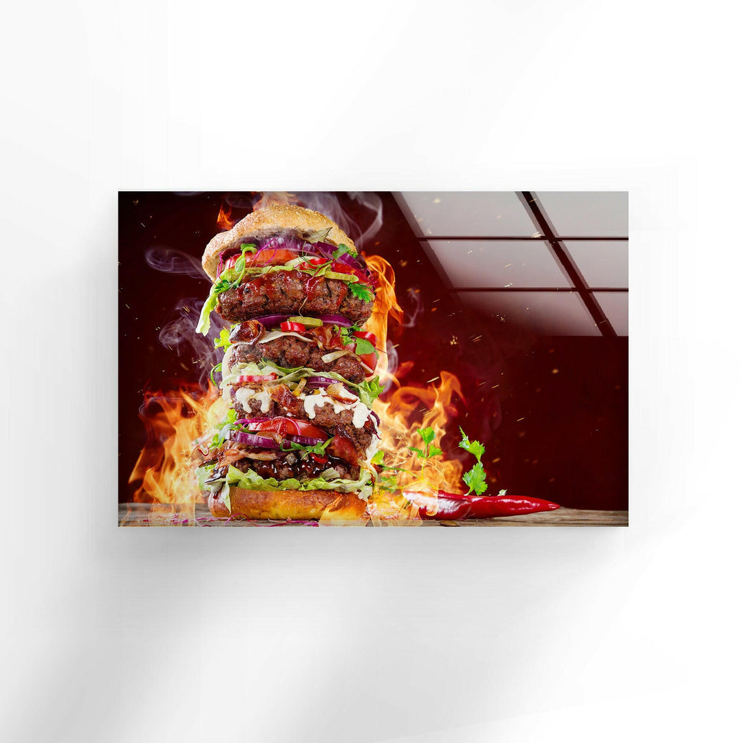 Burger Kitchen Glass Wall Art, Glass Printing Wall Art, Print photos on glass