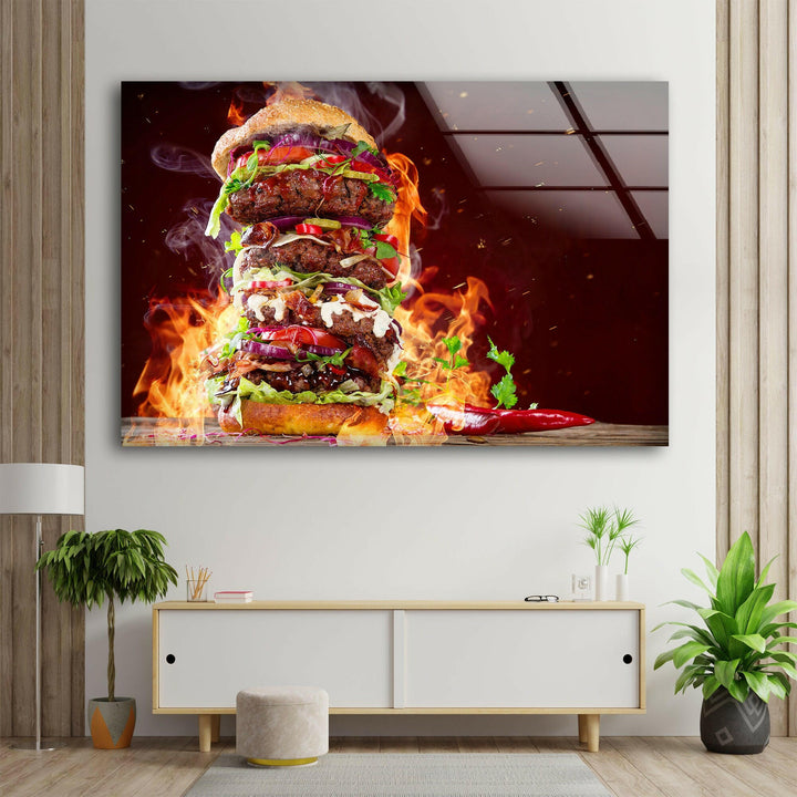 Burger Kitchen Glass Wall Art, glass wall decor, glass wall art decor