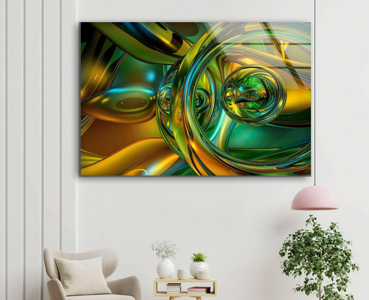 Shiny Gold And Green Abstraction Glass Prints Art