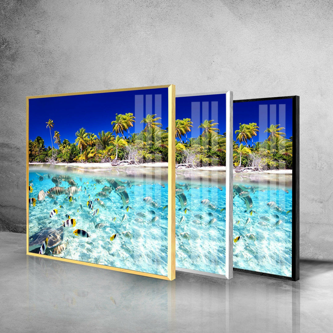 Tropical Fish & Palm Trees Glass Wall Art