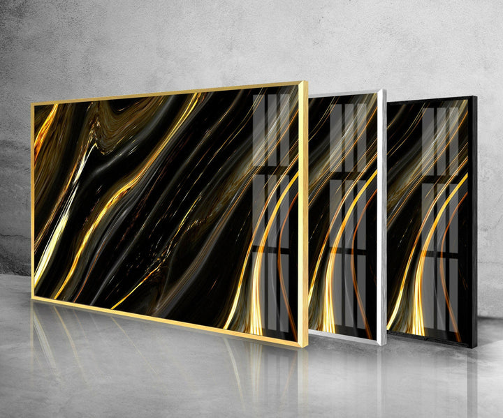 Black Gold Marble Glass Wall Art glass pictures for Wall, glass prints wall art