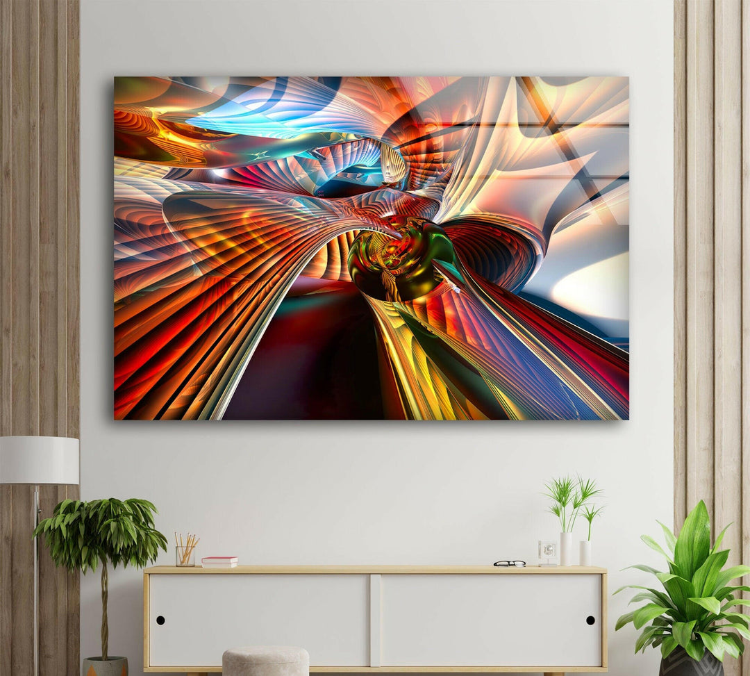 Fractal Neon Abstract Glass Wall Art Glass Printing Wall Art, Print photos on glass
