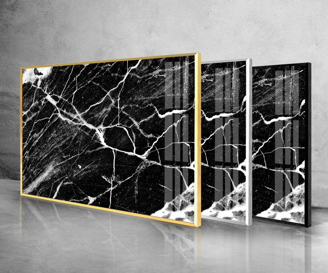 Black and White Marble Abstract Glass Wall Art print picture on glass, Tempered Glass Wall Art