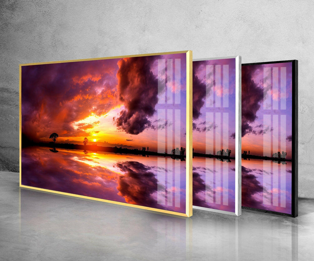 Vivid Pink Sunset Sky Glass Wall Art stained glass wall art, stained glass wall decor