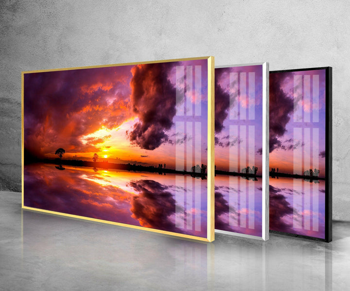 Vivid Pink Sunset Sky Glass Wall Art stained glass wall art, stained glass wall decor