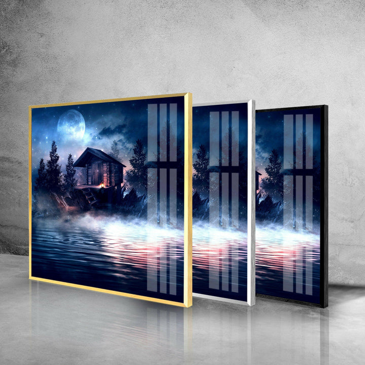 Night House Landscape Glass Wall Art glass pictures for Wall, glass prints wall art