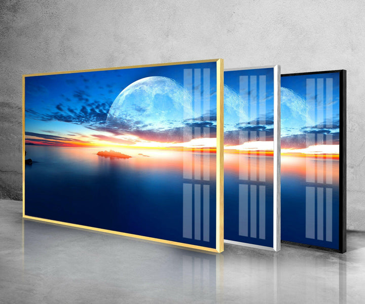 Sunset at Sea With Moon Glass Wall Art stained glass wall art, stained glass wall decor