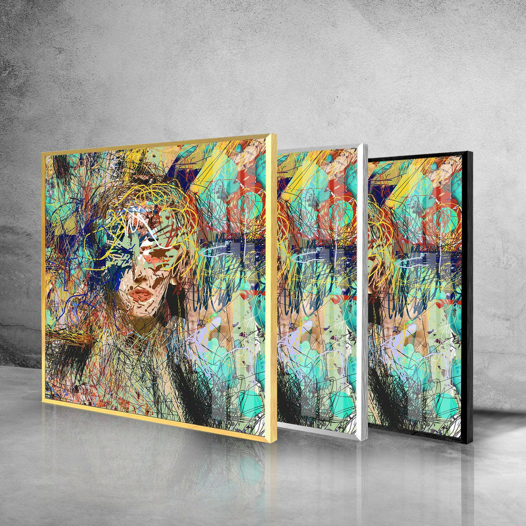 Fashion Illustration Woman Face Tempered Glass Wall Art - MyPhotoStation