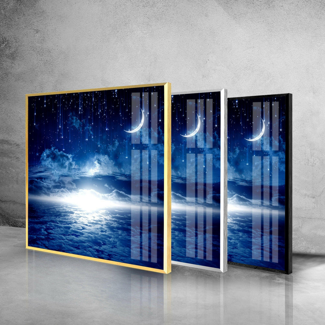 Starry Night Sky Moon Glass Wall Art, stained glass wall art, stained glass wall decor