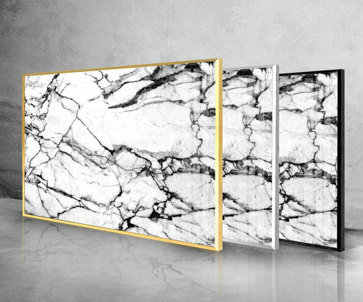 White and Black Marble Glass Wall Art