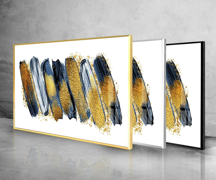 Gold Glitters with Blue Abstract Glass Wall Art, glass image printing, glass prints from photos