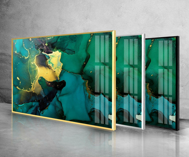 Dark Green Marble Alcohol ink Glass Wall Art