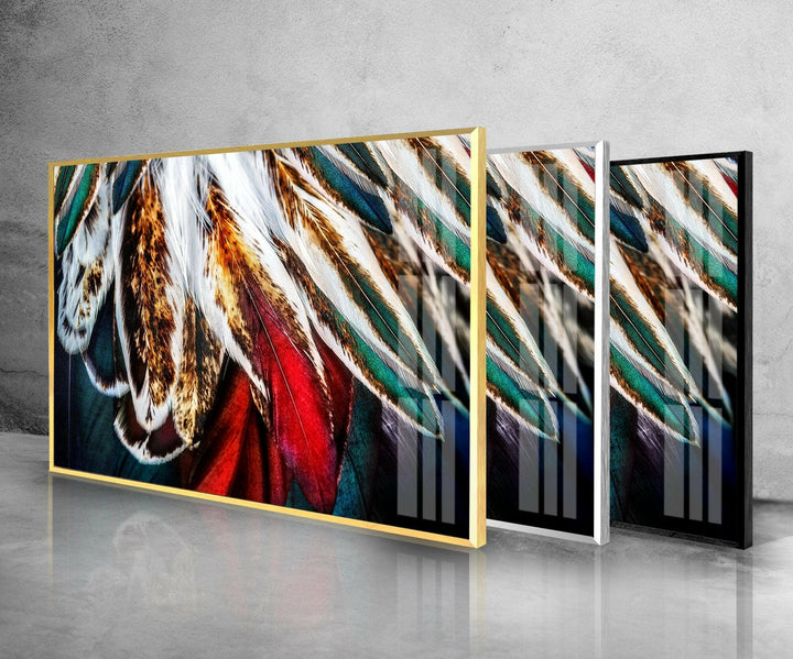 Colored Feathers Glass Wall Art custom glass photo prints, large glass prints