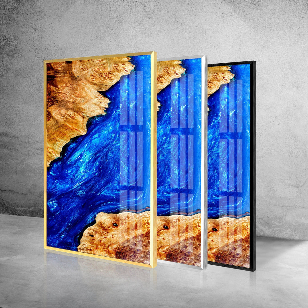 Blue Abstract Epoxy Glass Wall Art print picture on glass, Tempered Glass Wall Art