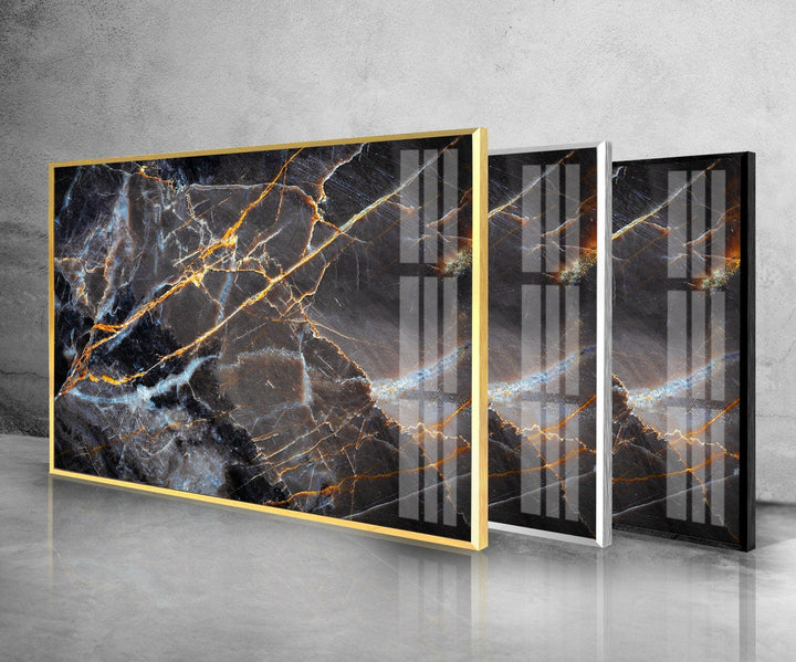 Dark Gray Marble with gold ink Glass Wall Art