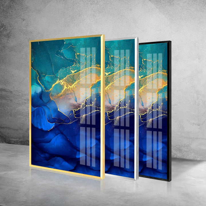 Gold Blue Green Tempered Glass Wall Art - MyPhotoStation