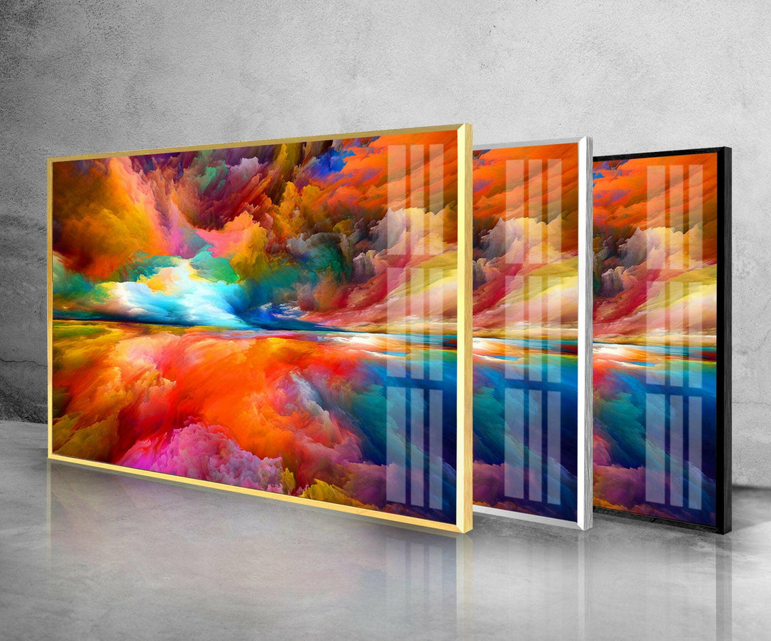 yellow  yataymix  red  pink  orange  colorful  blue  Wall Hangings  Large Wall Art  Abstract Cloud  utilize UV printing technology  UV printing technology  glass wall art pieces are distinctive and also durable  Abstract Clouds Tempered Glass Wall Art  art glass  glass  glass artwork clouds