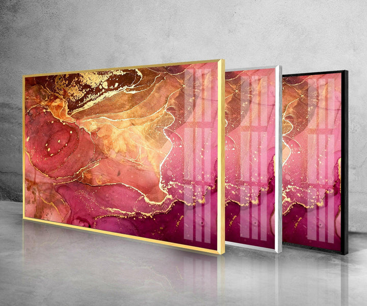 Hot Pink Gold Abstract Glass Wall Art