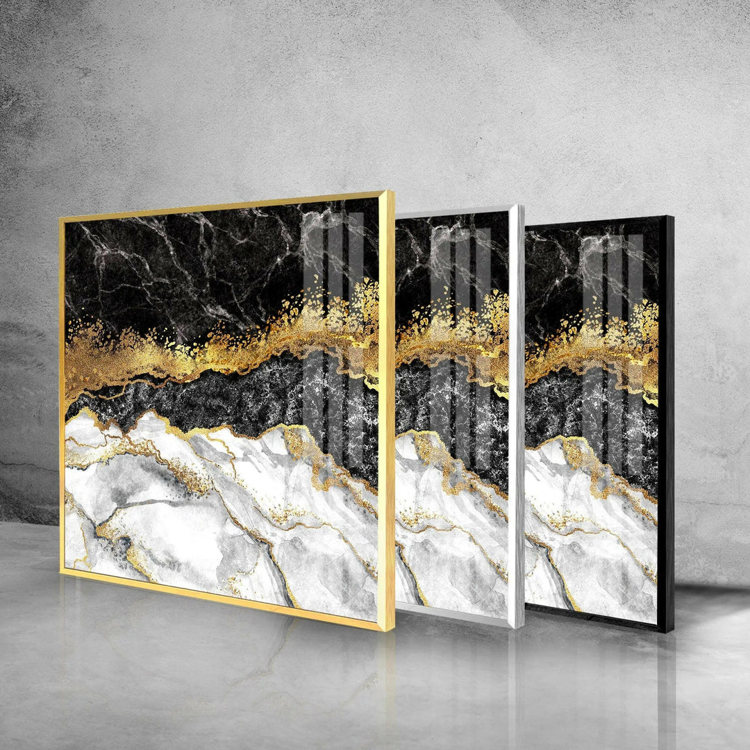 Black White Gold Marble Glass Wall Art, large glass photo prints, glass wall photos