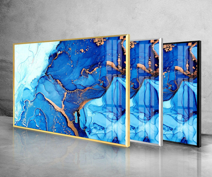 Blue and Gold Abstract Tempered Glass Wall Art - MyPhotoStation