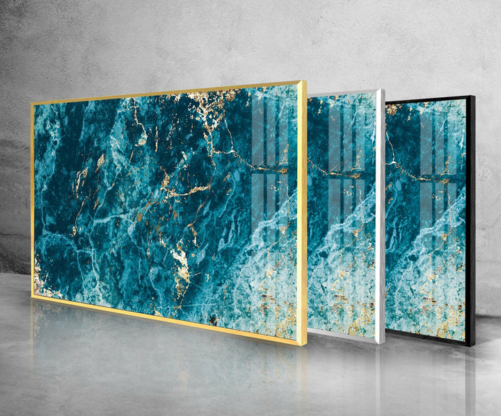 Blue Turquoise Marble Glass Wall Art