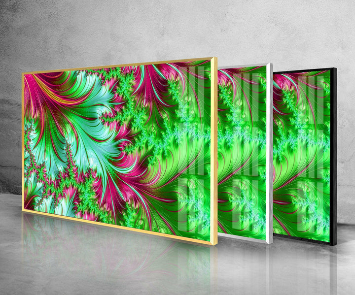 Green Fractal Patterns Glass Wall Art